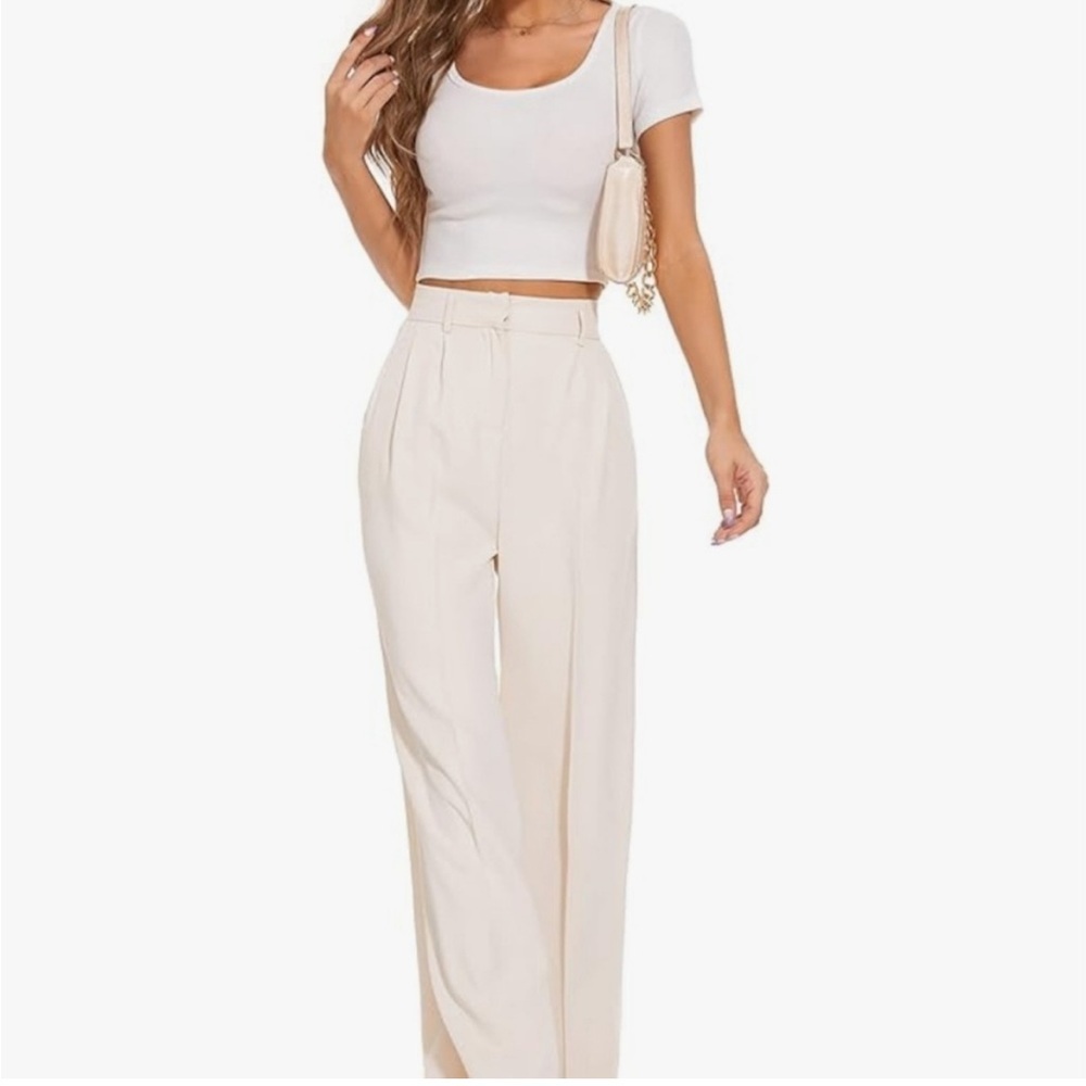 NWT Funyyzo Cream Neutral Wide Leg Dress Pants Trousers - Picture 3 of 15